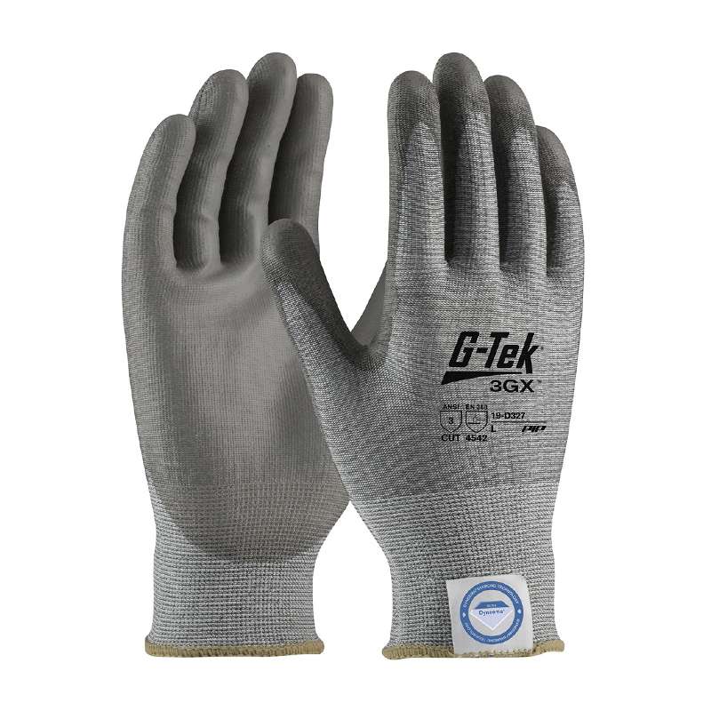 G-Tek® 3GX® Seamless Knit Dyneema® Diamond Blended Glove with Polyurethane Coated Flat Grip on Palm & Fingers, Extra Large, Gray, 6 Dozen Pair per Case